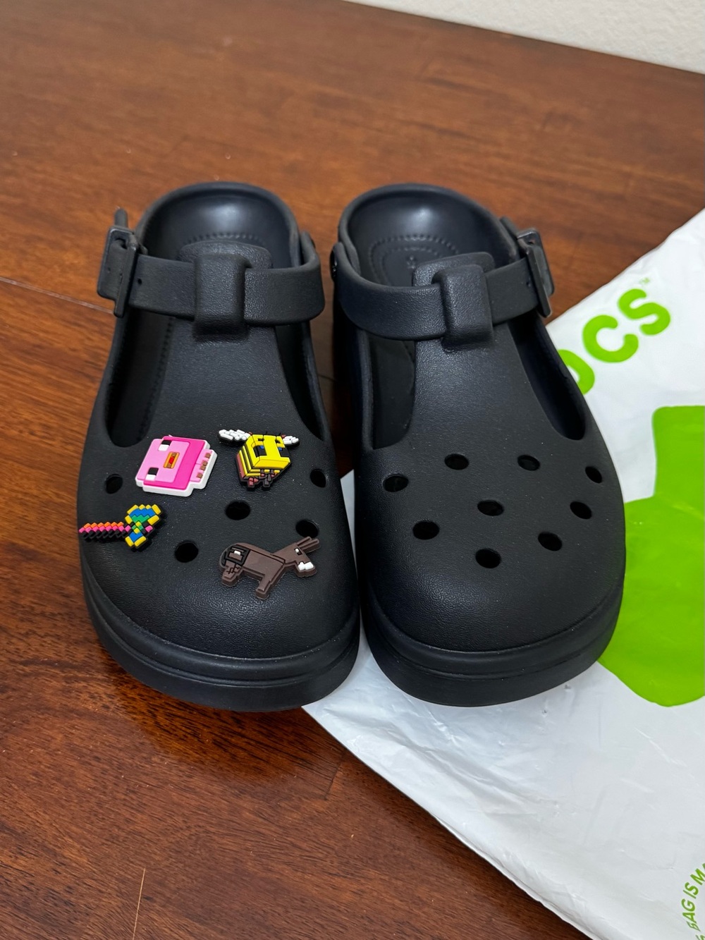 CROCS Kids Black Mary Jane Clogs with Fun Charms